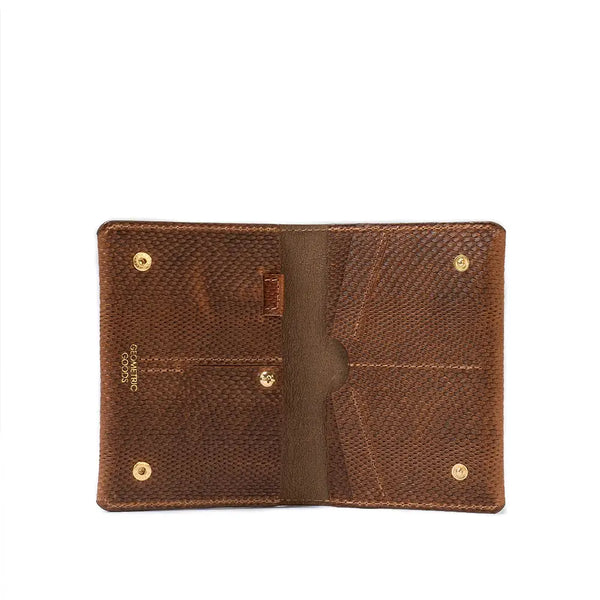 Leather airtag travel wallet - Brown Snake Print