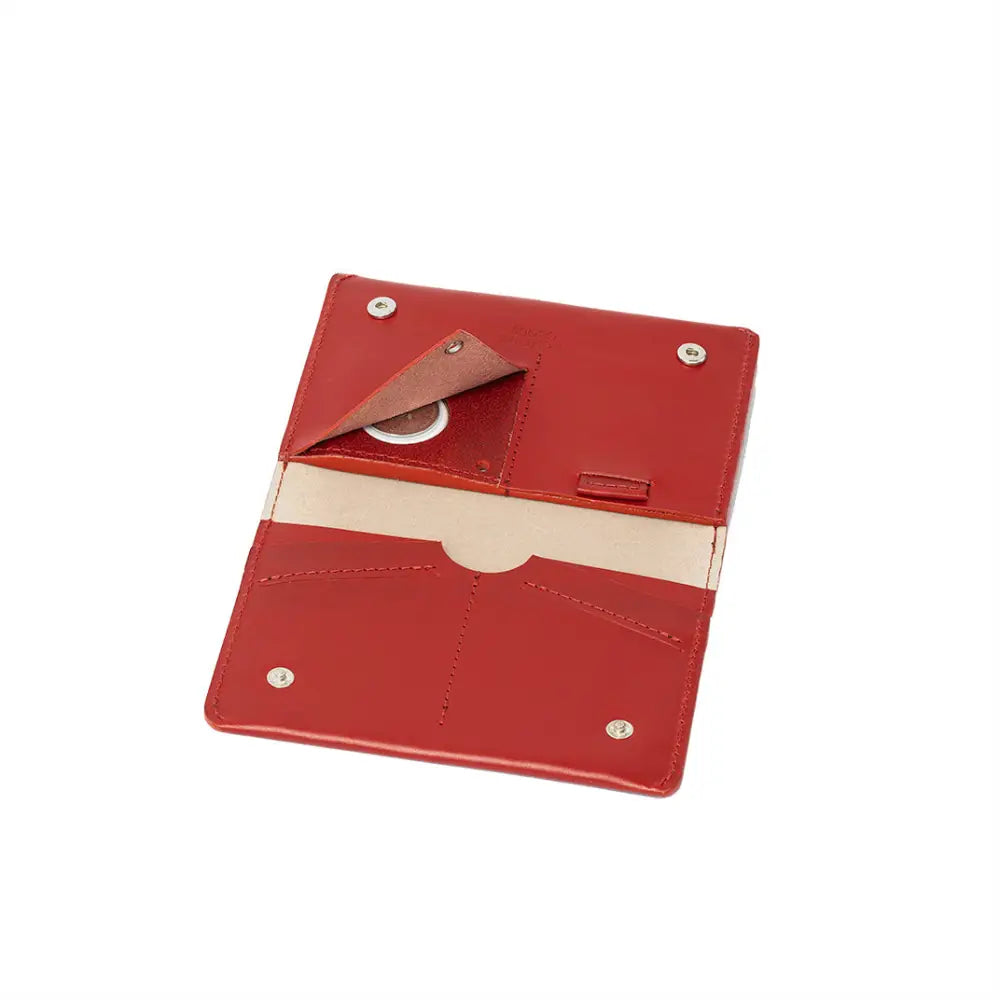 Leather airtag travel wallet - Red