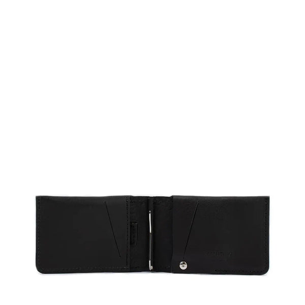 Leather airtag wallet with money clip - Black