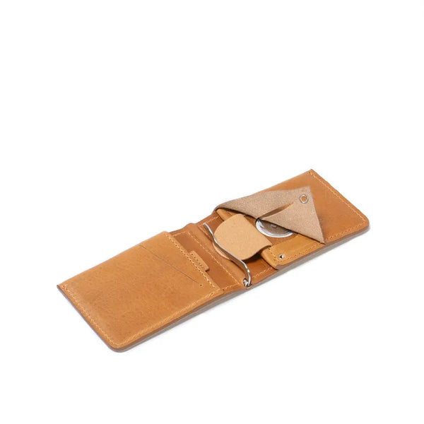 Leather airtag wallet with money clip - Camel