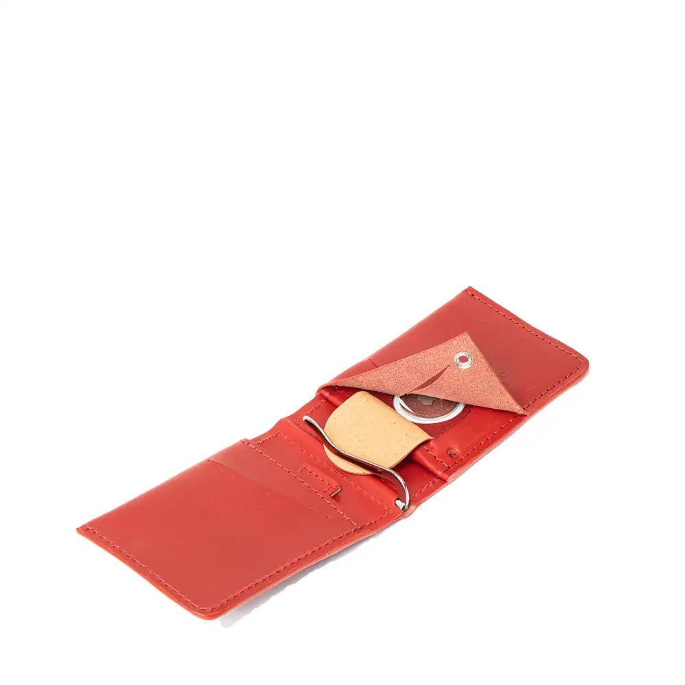 Leather airtag wallet with money clip - Red