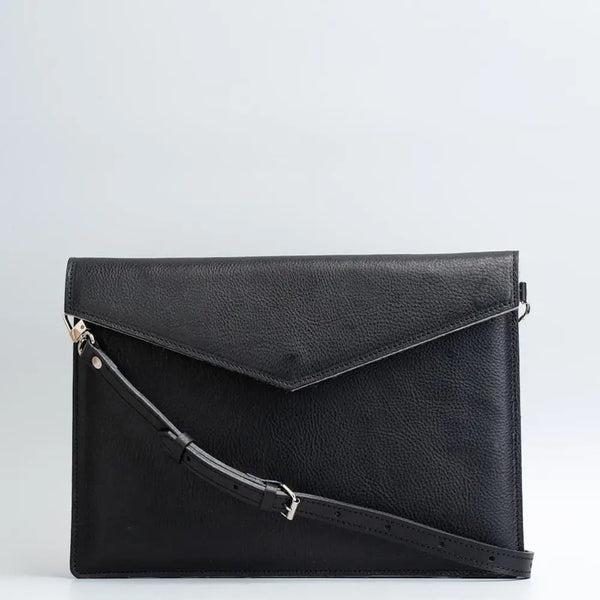 Leather bag for ipad with adjustable strap - Black / iPad