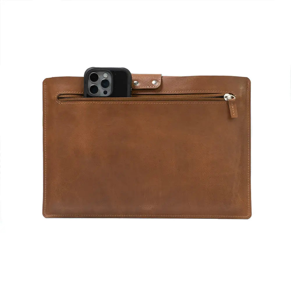 Leather bag for macbook with zipper pocket