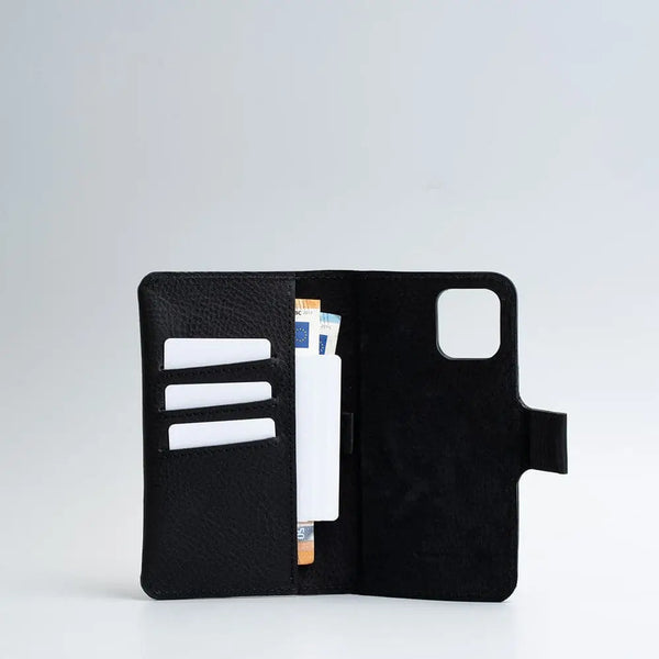 Leather iphone folio wallet with magsafe - the minimalist