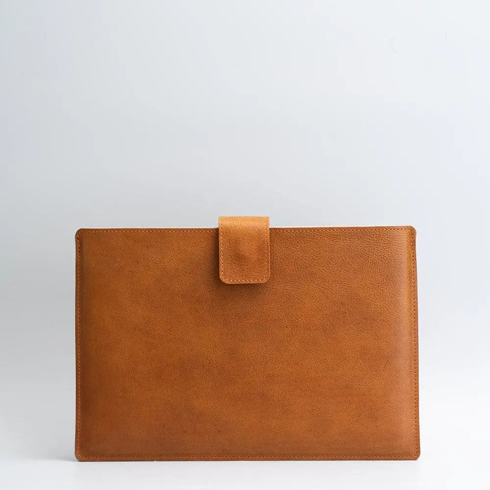 Leather sleeve for ipad with zipper pocket - iPad Mini / Tan