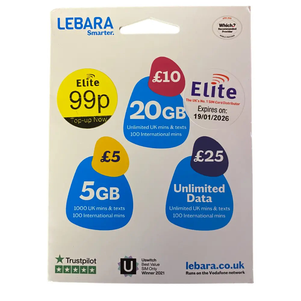 Lebara pay as you go sim card