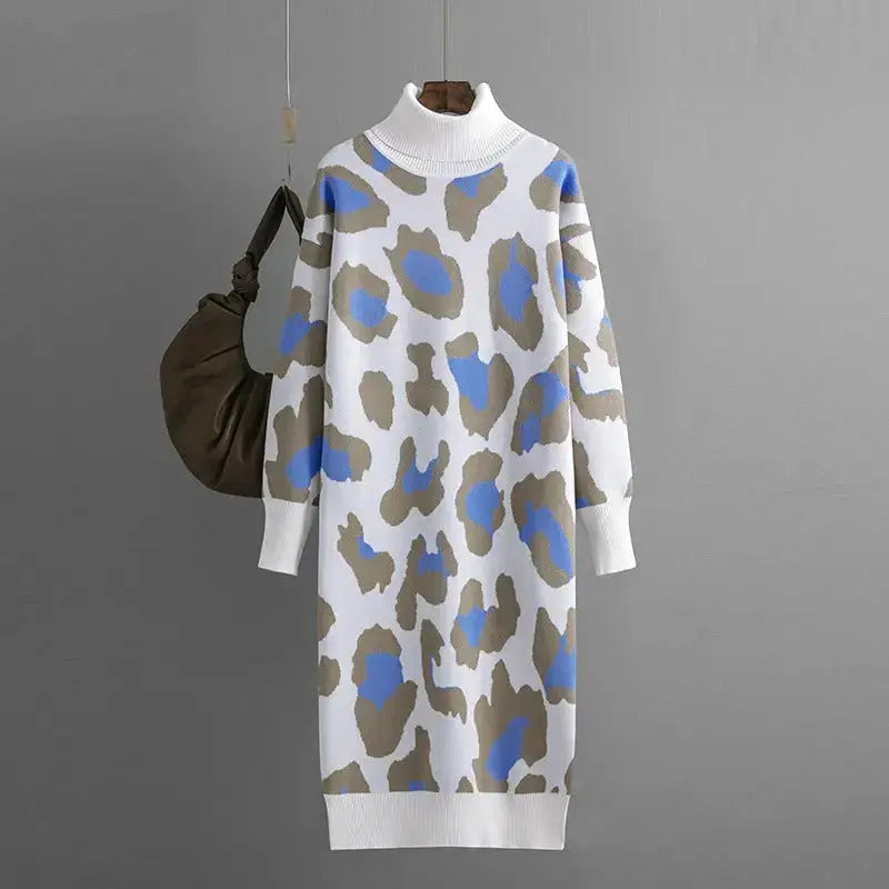 Leopard jacquard thick autumn winter straight sweaters dress Nexellus