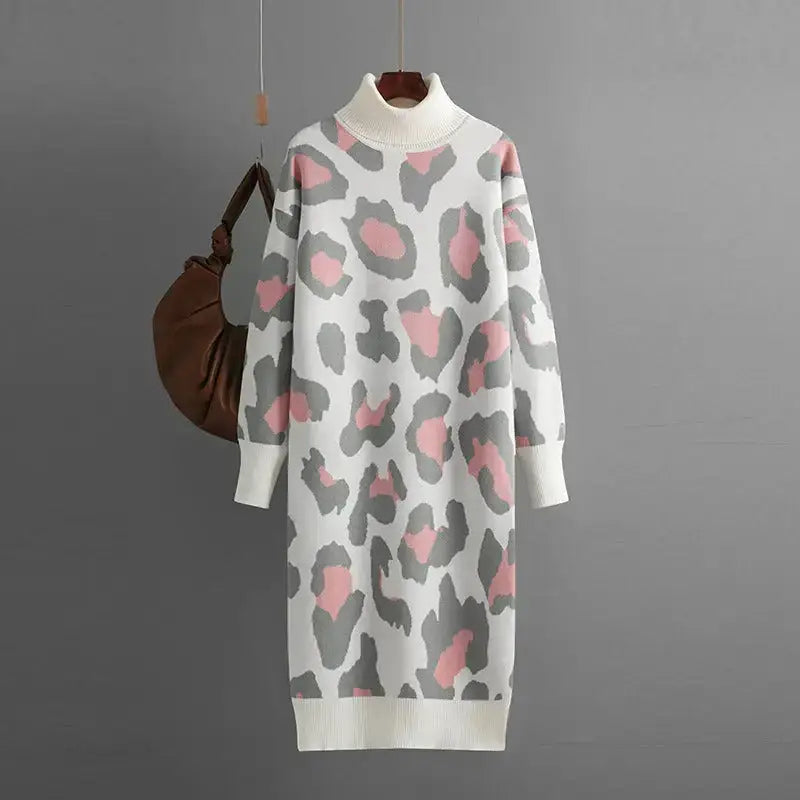 Leopard jacquard thick autumn winter straight sweaters dress Nexellus