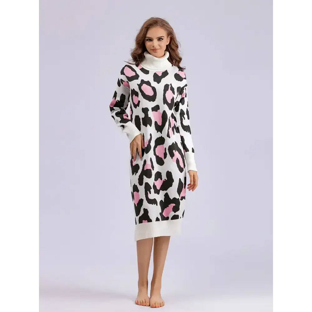 Leopard jacquard thick autumn winter straight sweaters dress Nexellus