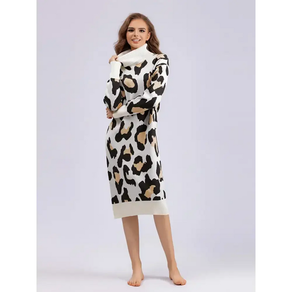 Leopard jacquard thick autumn winter straight sweaters dress Nexellus