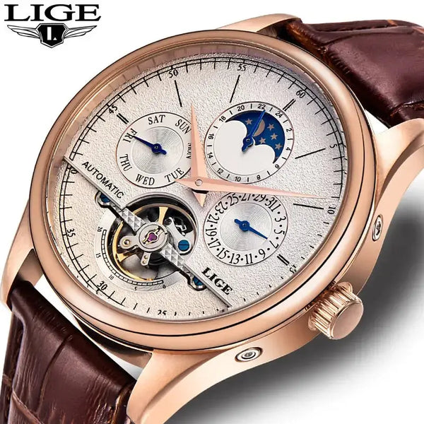 Lige brand men watches automatic mechanical watch tourbillon sport Nexellus