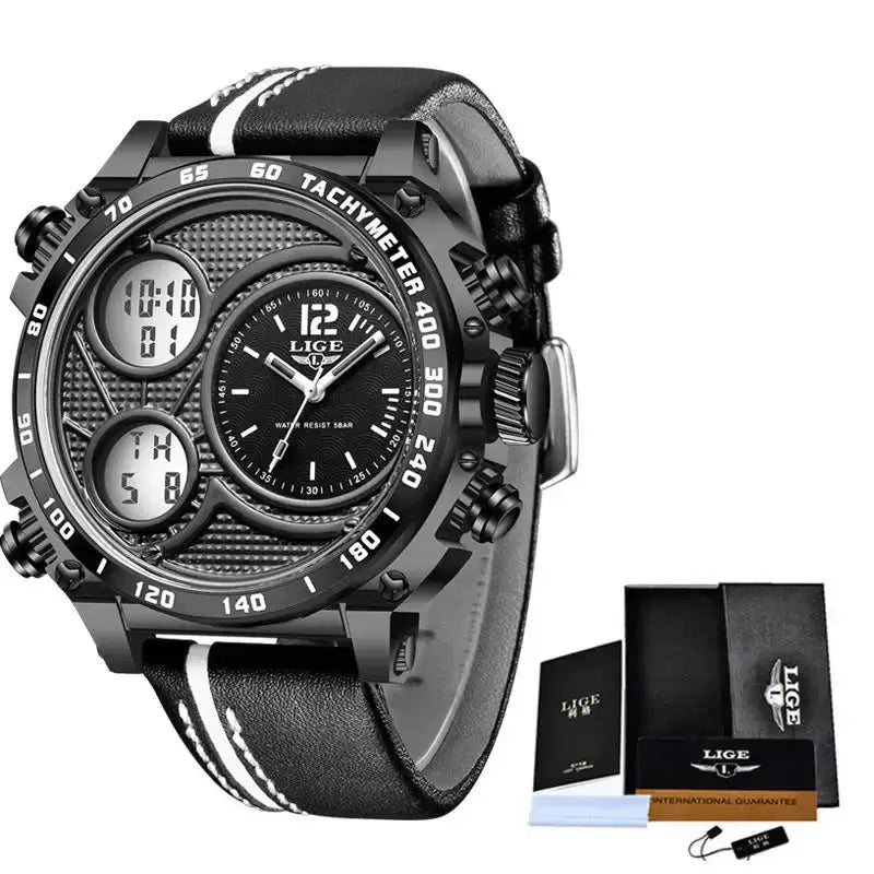 Lige business electronic watch dual display multi function low cost Nexellus