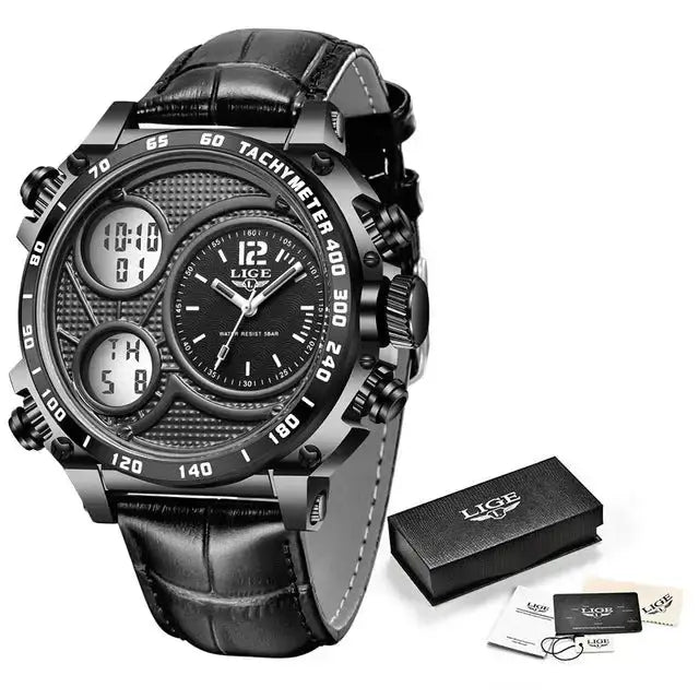 Lige business electronic watch dual display multi function low cost Nexellus