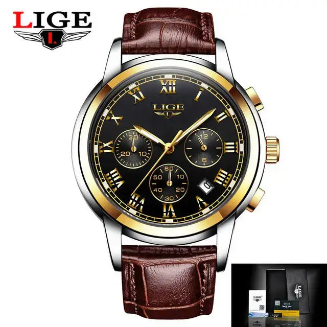 Lige casual fashion trend business waterproof belt watch men's Nexellus