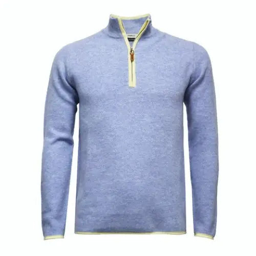 Light Blue Cashmere Zip Neck Sweater Verbier in pique stitch - Nexellus