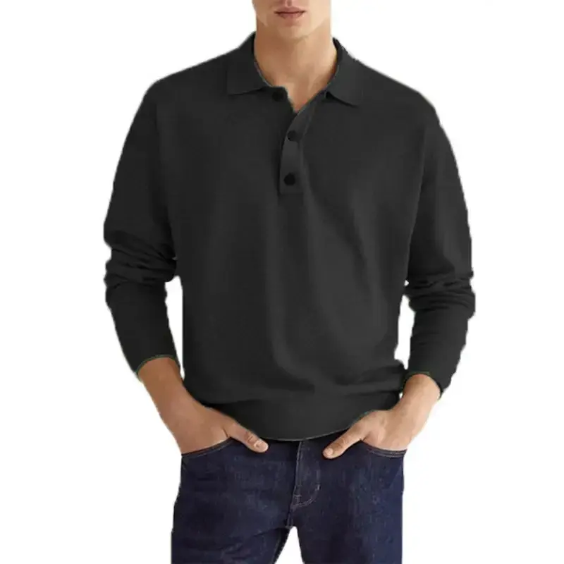 Long sleeve v neck button men's casual top polo shirt Nexellus