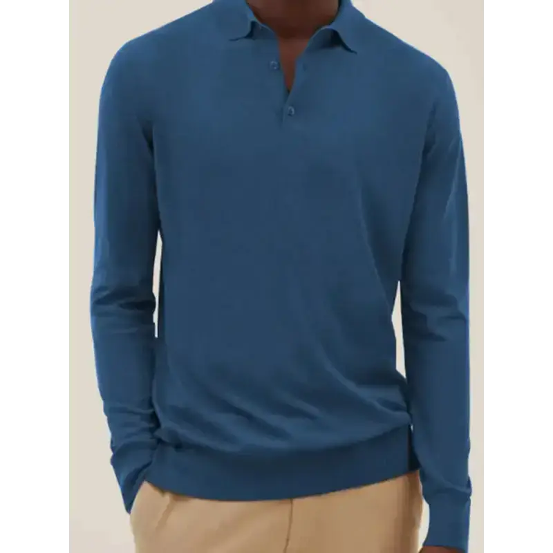 Long sleeve v neck button men's casual top polo shirt Nexellus