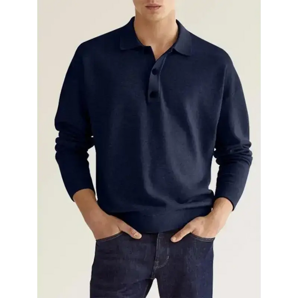 Long sleeve v neck button men's casual top polo shirt Nexellus