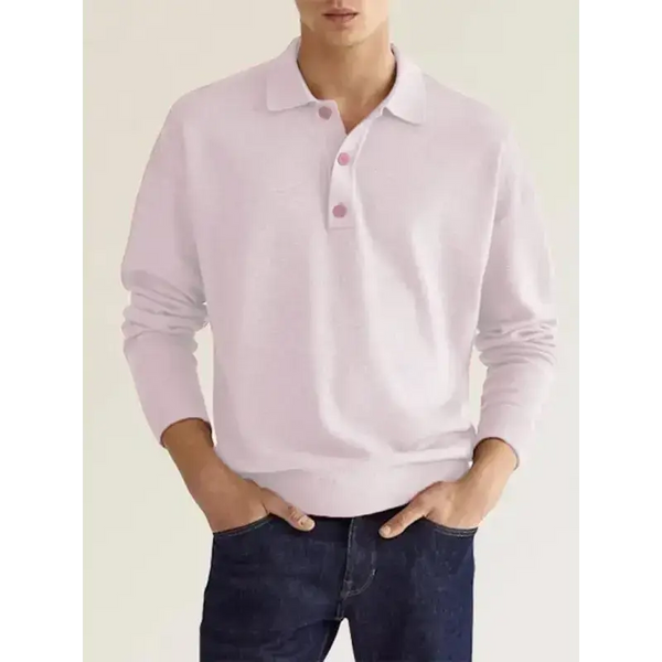 Long sleeve v neck button men's casual top polo shirt Nexellus