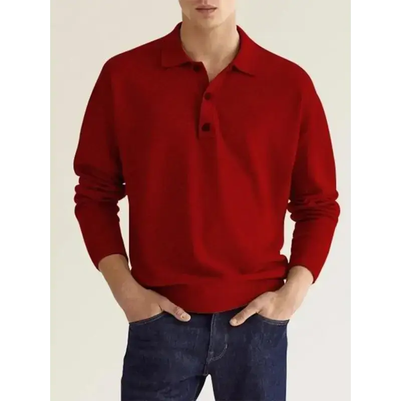 Long sleeve v neck button men's casual top polo shirt Nexellus