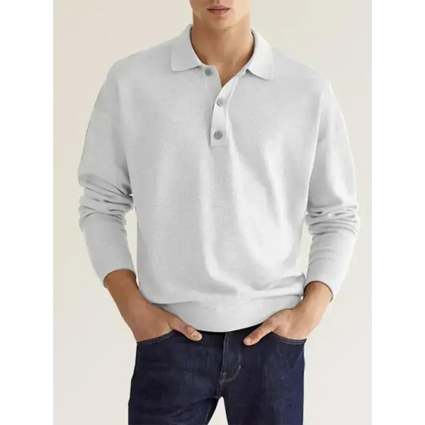 Long sleeve v neck button men's casual top polo shirt Nexellus