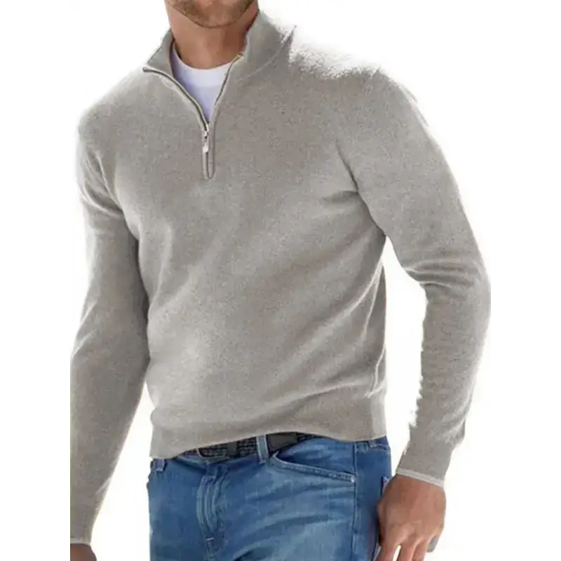 Long sleeve v neck wool fleece zipper men's casual top polo shirt Nexellus