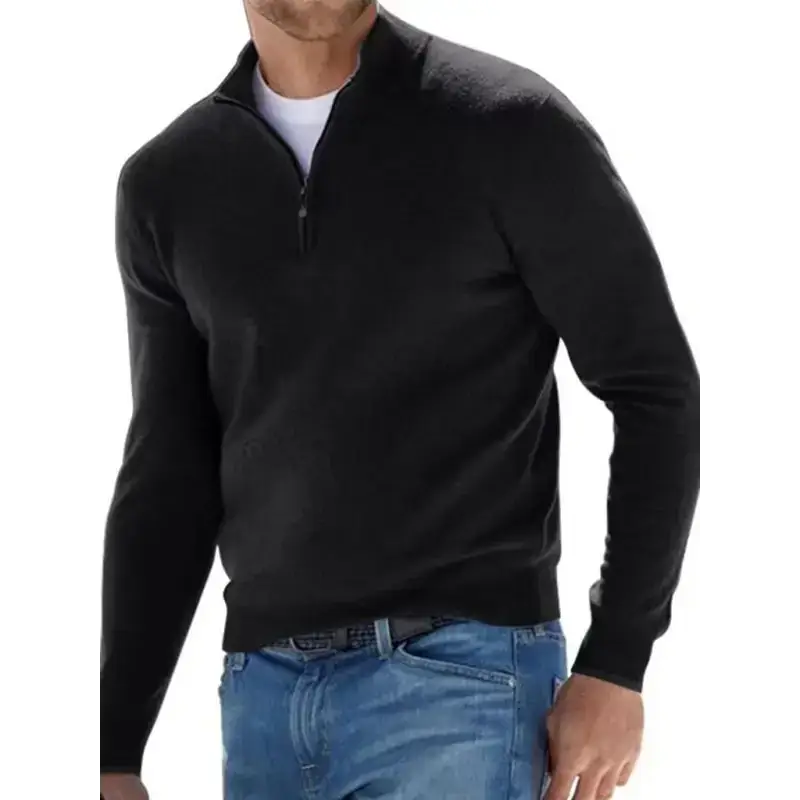 Long sleeve v neck wool fleece zipper men's casual top polo shirt Nexellus