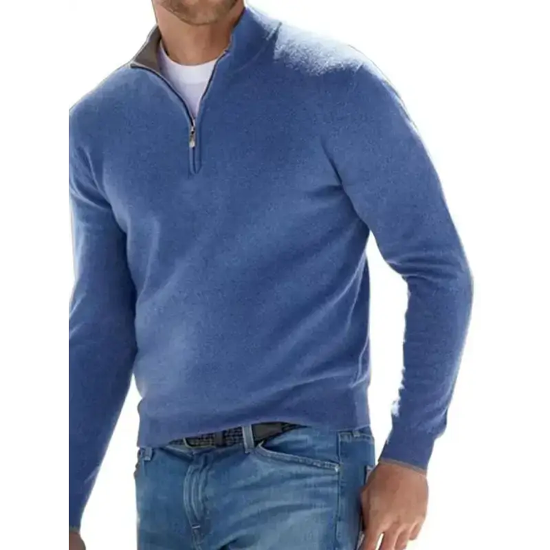 Long sleeve v neck wool fleece zipper men's casual top polo shirt Nexellus