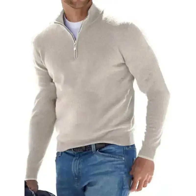 Long sleeve v neck wool fleece zipper men's casual top polo shirt Nexellus