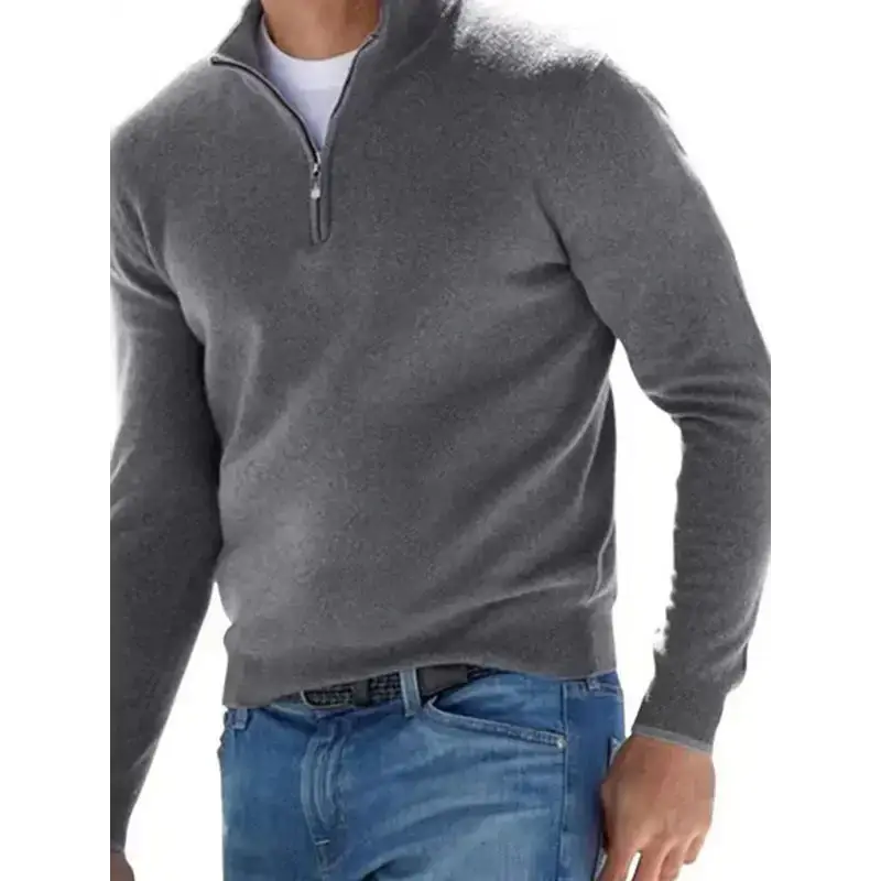 Long sleeve v neck wool fleece zipper men's casual top polo shirt Nexellus