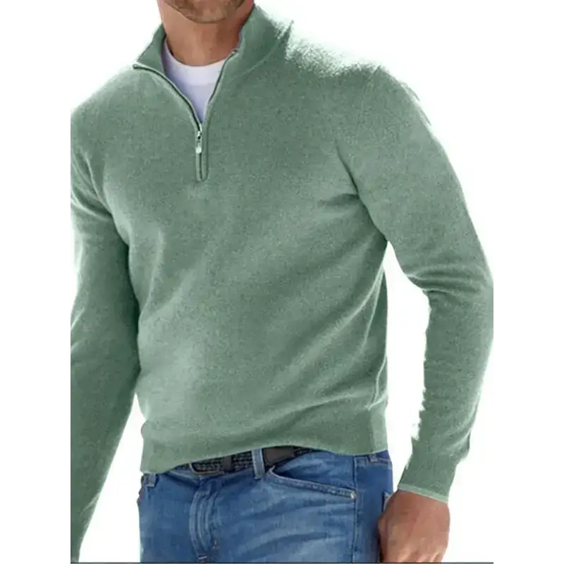 Long sleeve v neck wool fleece zipper men's casual top polo shirt Nexellus