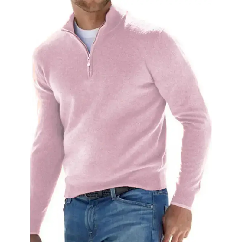 Long sleeve v neck wool fleece zipper men's casual top polo shirt Nexellus