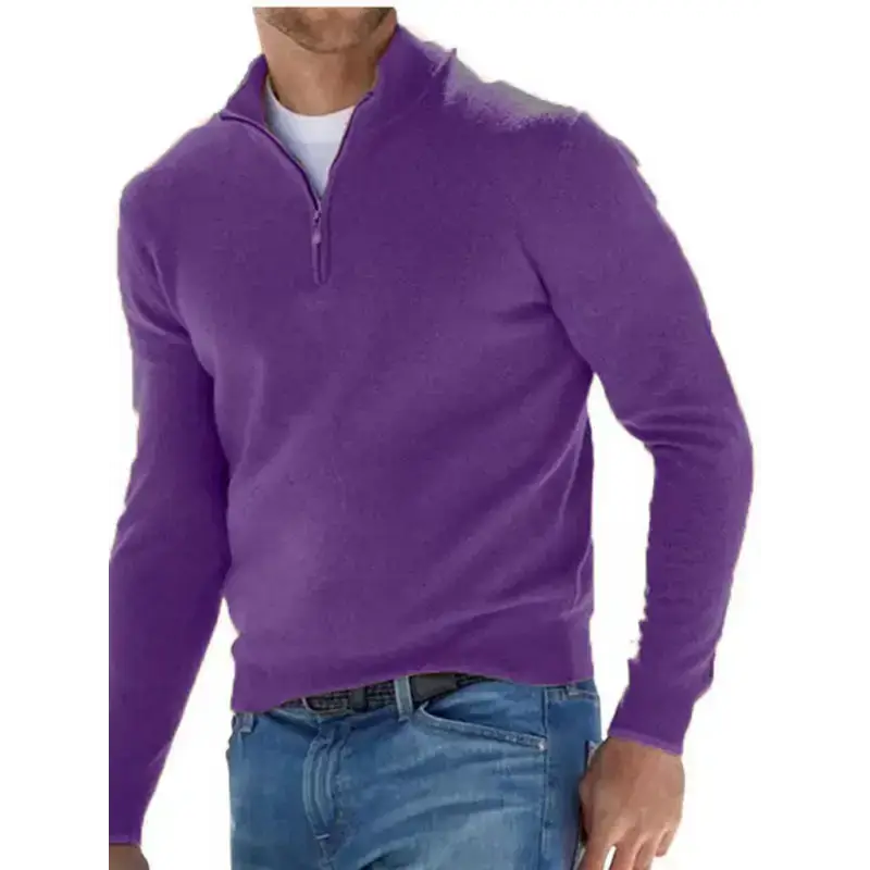 Long sleeve v neck wool fleece zipper men's casual top polo shirt Nexellus