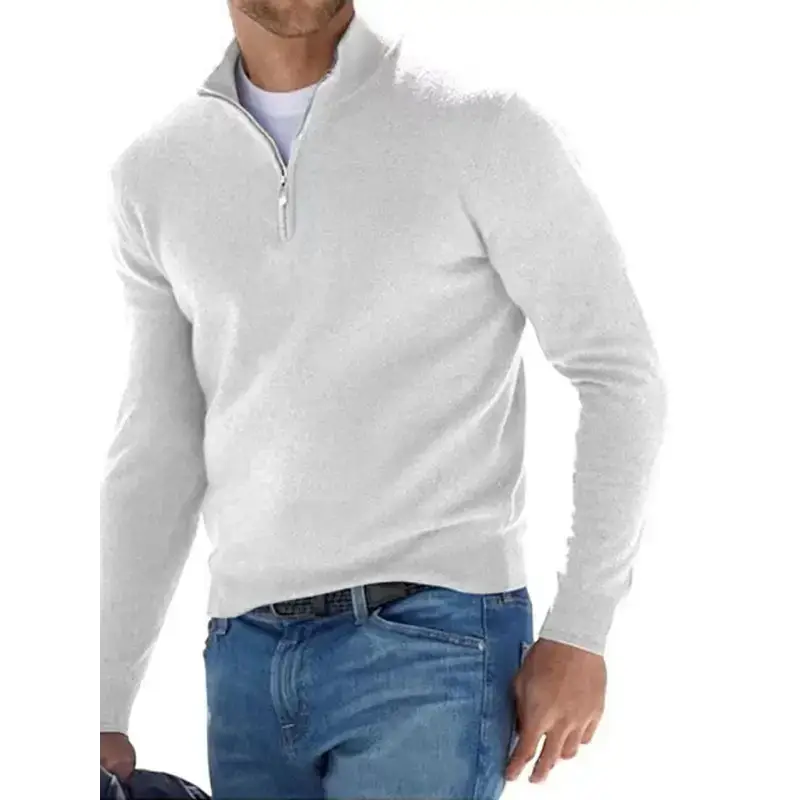 Long sleeve v neck wool fleece zipper men's casual top polo shirt Nexellus