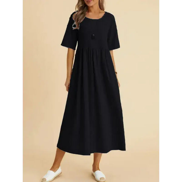 Loose round neck half sleeve midi dress Nexellus