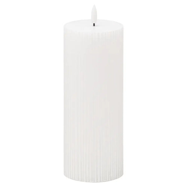 Luxe collection natural glow 3x8 textured ribbed led candle