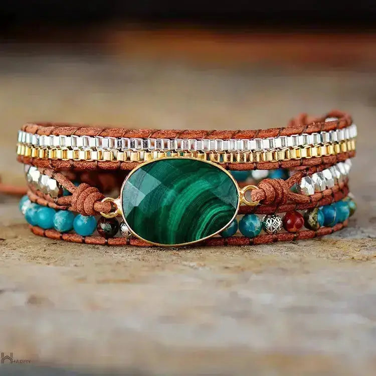 Malachite stone statement bracelet - One Size