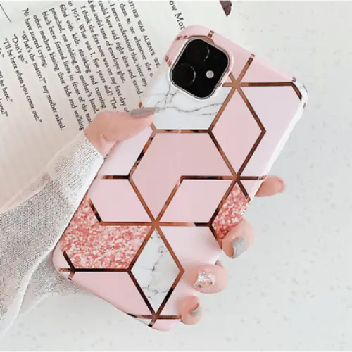 Marble effect soft tpu pink case - for iphone 11