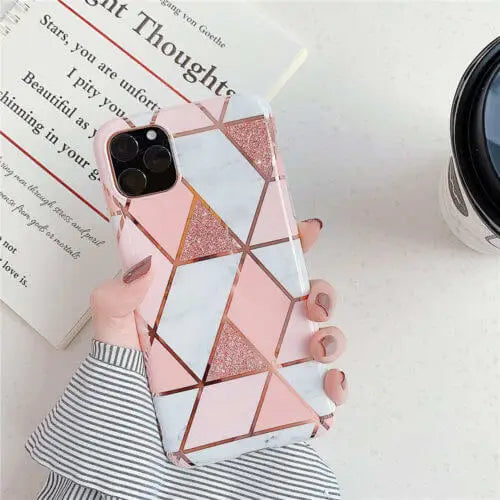 Marble effect soft tpu pink case - for iphone 11 pro