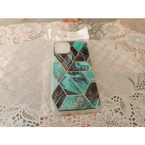 Marble geometric tpu blue case - for iphone 11 pro