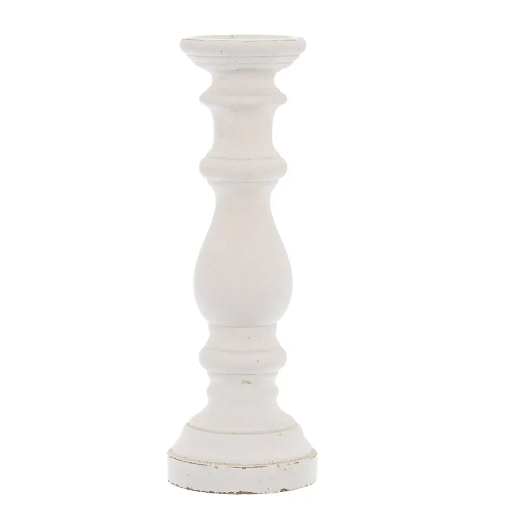 Matt white large ceramic column candle holder - Ornaments