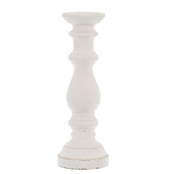 Matt white large ceramic column candle holder - Ornaments