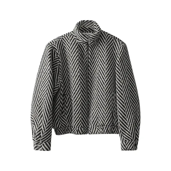 Men Black and White Plaid Woolen Jacket Coat Nexellus