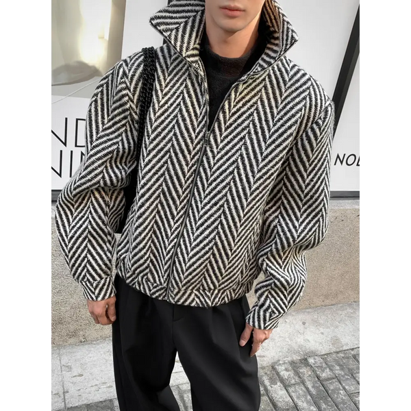 Men Black and White Plaid Woolen Jacket Coat Nexellus