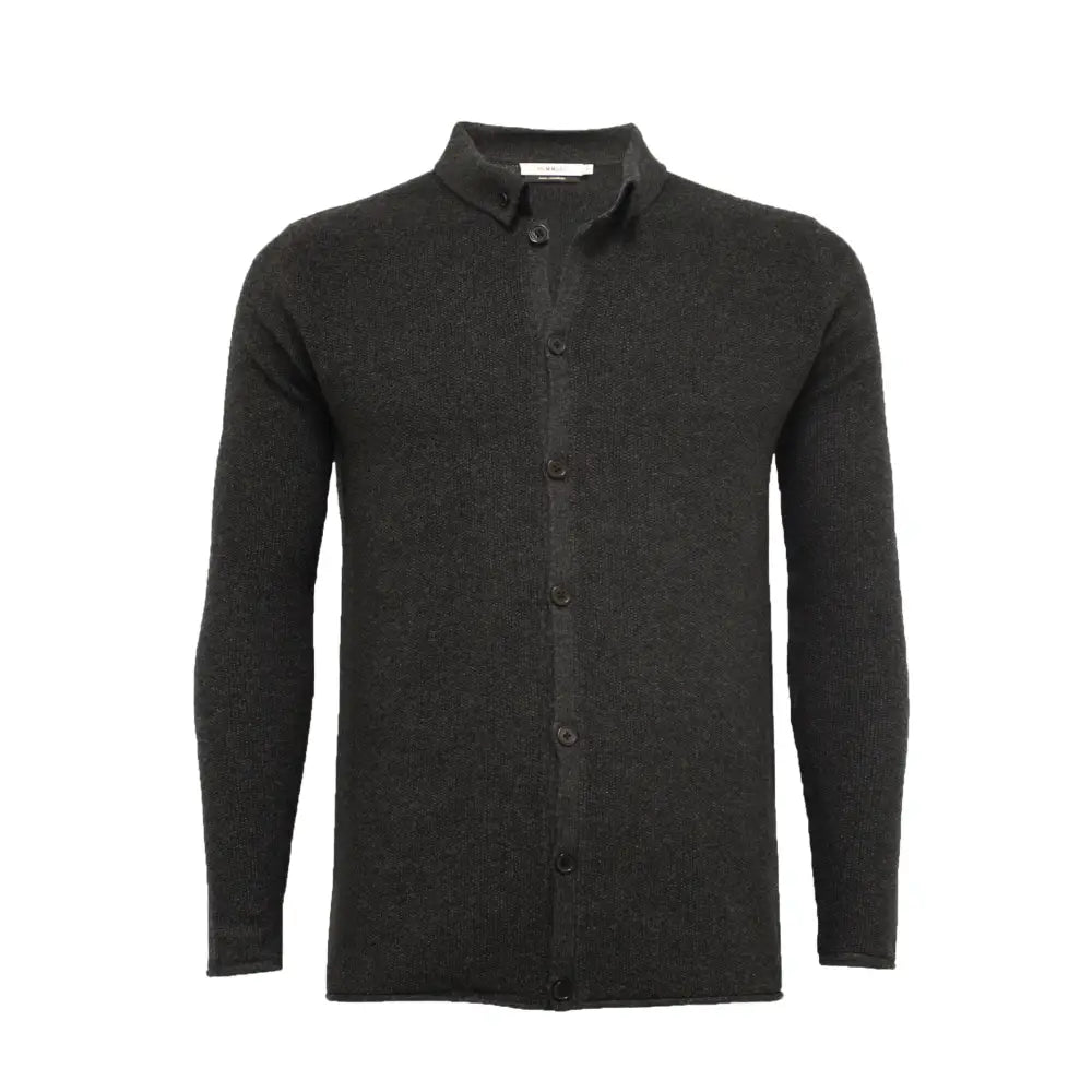 Black Pique Stitch Cashmere Knitted Shirt Titan - Nexellus