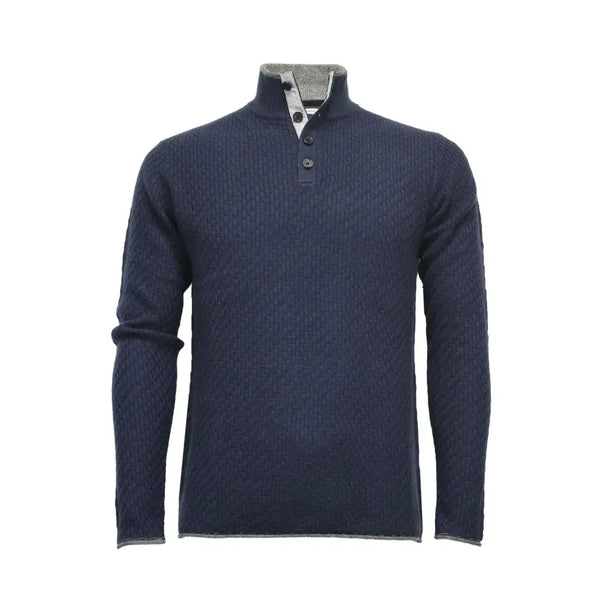 Camel Cashmere Sweater Button Neck Andromeda in Carbon Stitch - Nexellus