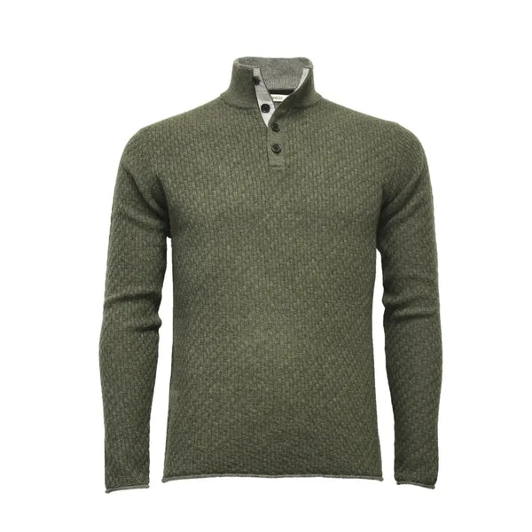 Men camel cashmere sweater button neck andromeda in carbon