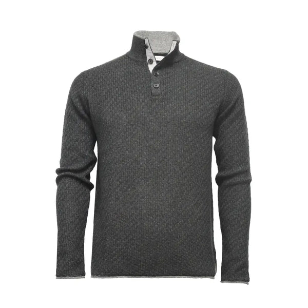 Men camel cashmere sweater button neck andromeda in carbon