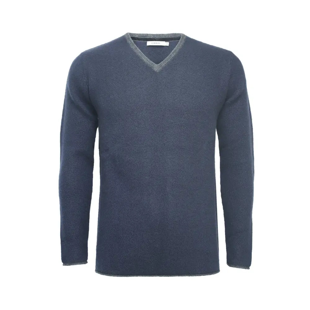 Cedak Green Cashmere V Neck Sweater with contrast - Nexellus