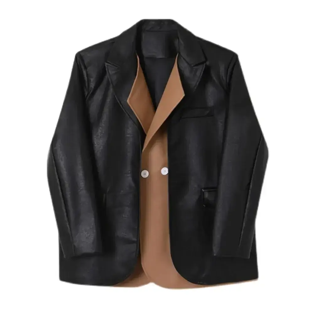 Men double layer lapel colorful suit leather jacket Nexellus